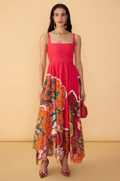 Raspberry red abstract print dress