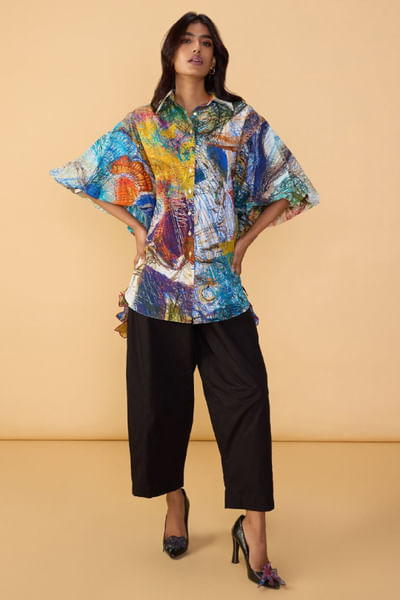 Multicolour abstract printed shirt and pants