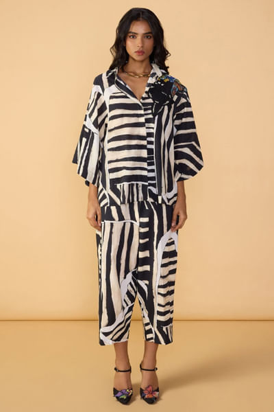 Black and white stripe printed co-ords
