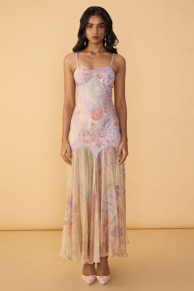 Multicolour printed maxi dress