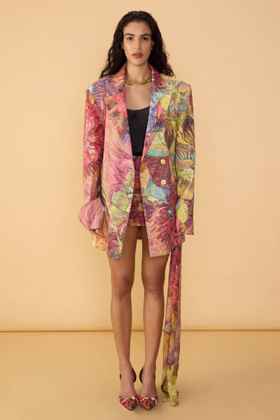 Multicolour printed blazer set
