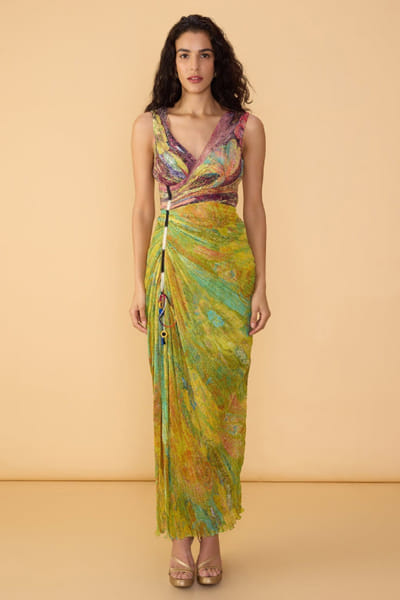 Multicolour abstract floral printed dress