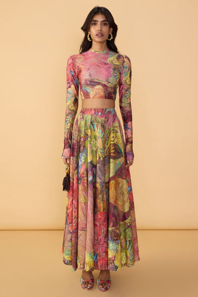 Multicolour floral printed skirt set