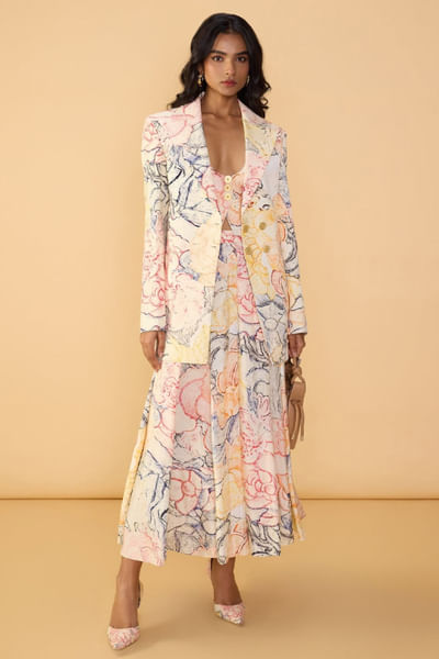 Multicolour floral printed blazer set