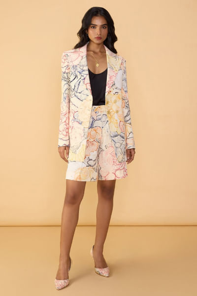 Multicolour floral printed blazer set