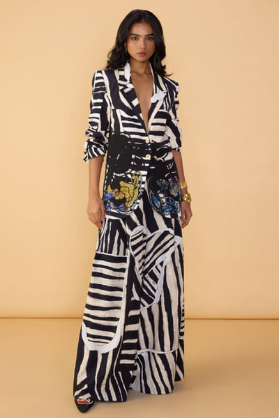 Black abstract stripe printed co-ords