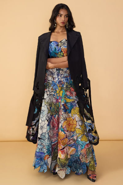 Black embroidered trench coat