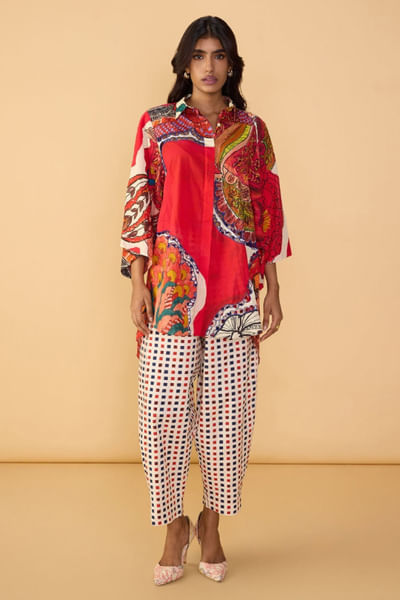 Raspberry abstract printed shirt and pants
