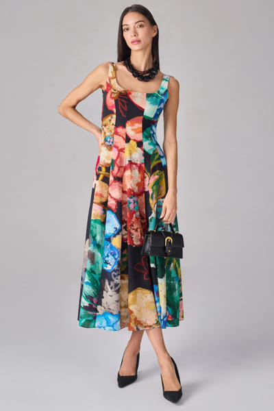 Multicolour floral printed midi dress