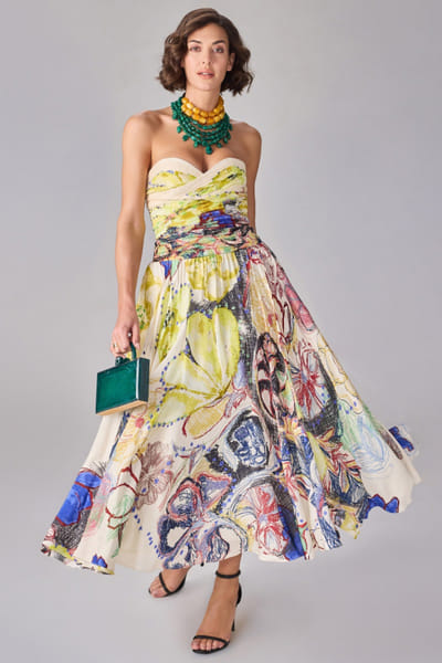 Multicolour floral printed strapless dress