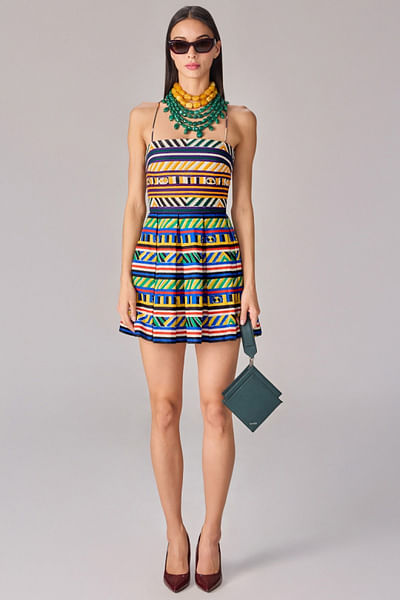 Multicolour abstract stripe printed dress