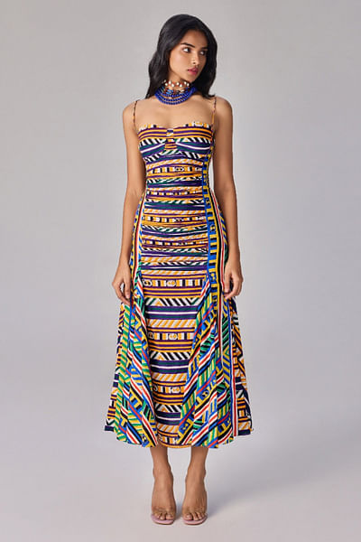 Multicolour abstract stripe printed dress