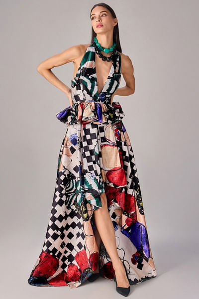 Multicolour abstract printed skirt set