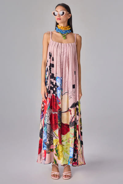 Saaksha & Kinni Light pink abstract printed dress SAAMAR25D221824