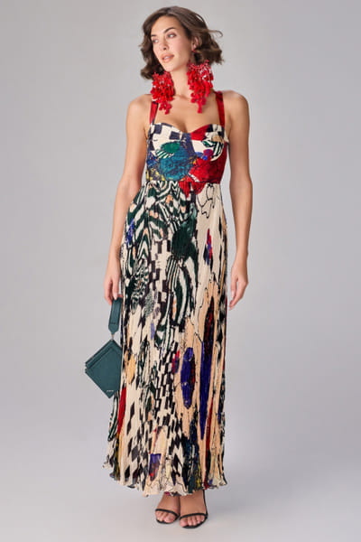 Multicolour floral printed maxi dress
