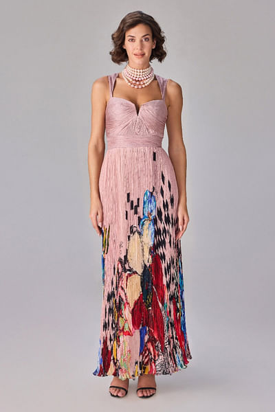 Light pink floral printed maxi dress
