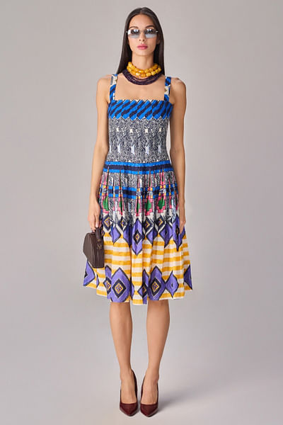 Multicolour printed midi dress