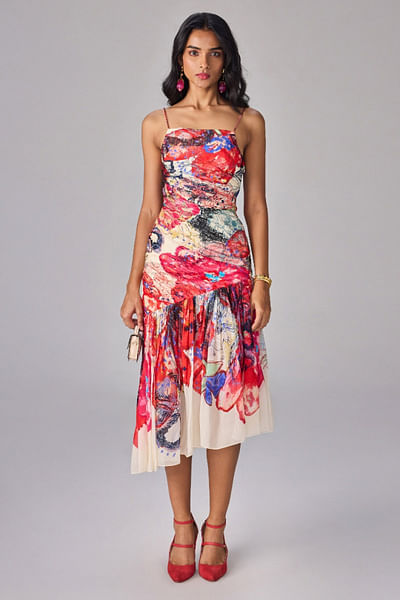 Multicolour floral printed midi dress