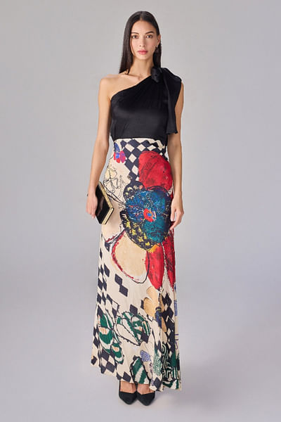 Multicolour floral print one-shoulder dress