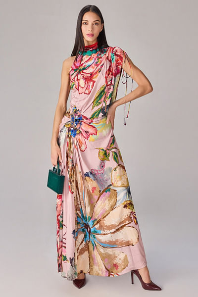 Multicolour floral printed maxi dress