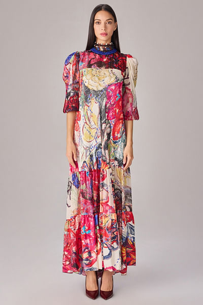 Multicolour abstract floral print dress