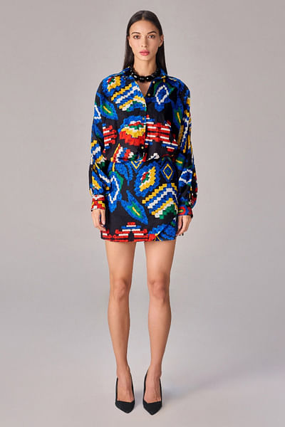 Blue aztec printed shirt and skort