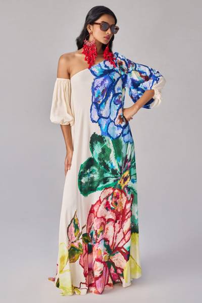 Ivory floral printed dress