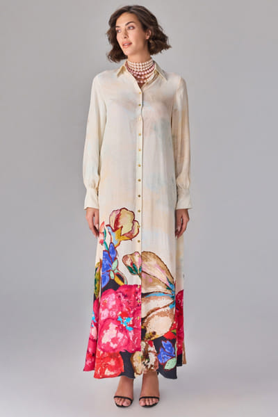 Multicolour floral printed shirt dress