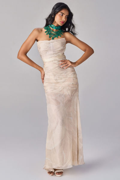 Ivory floral printed corset dress