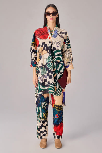 Multicolour abstract floral printed co-ords