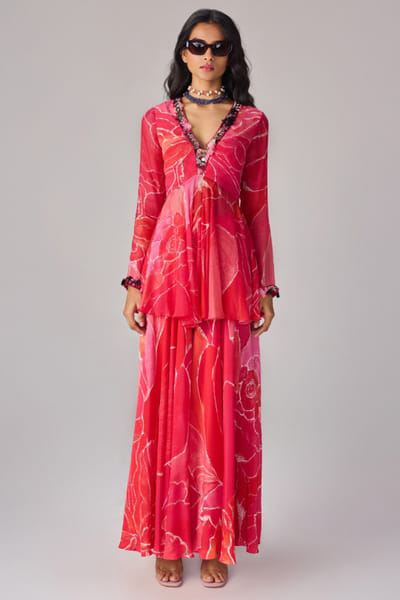 Pink floral printed palazzo set