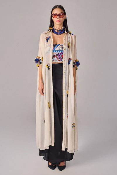 Multicolour and black mirror bustier and skirt