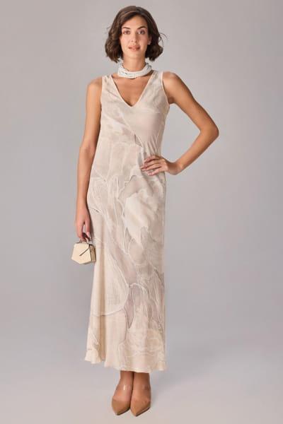 Ivory abstract floral printed column dress