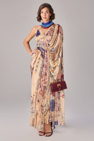 Multicolour floral printed draped dress