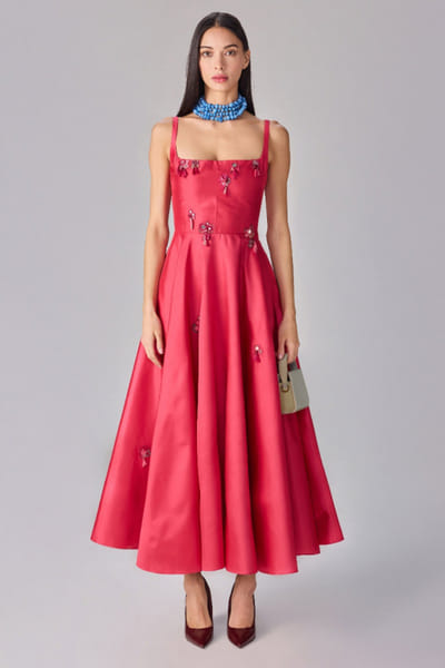 Pink mirror embroidered tasselled midi dress