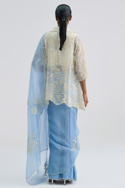 Peachoo Powder blue bead hand embroidered sari PEACJUL26D149870
