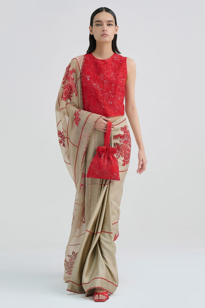 Peachoo Crimson red sequin hand embroidered blouse PEACMAY26D143834