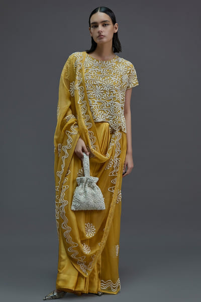 Peachoo Saffron yellow bead hand embroidered blouse PEACJUL26D149876