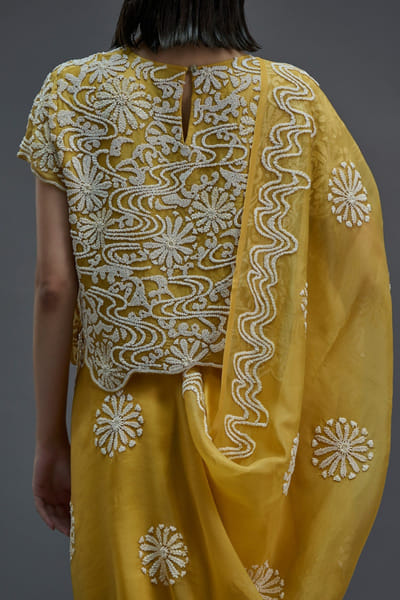 Peachoo Saffron yellow bead hand embroidered blouse PEACJUL26D149876