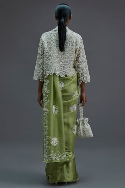 Peachoo Ecru bead hand embroidered jacket PEACJUL26D149878