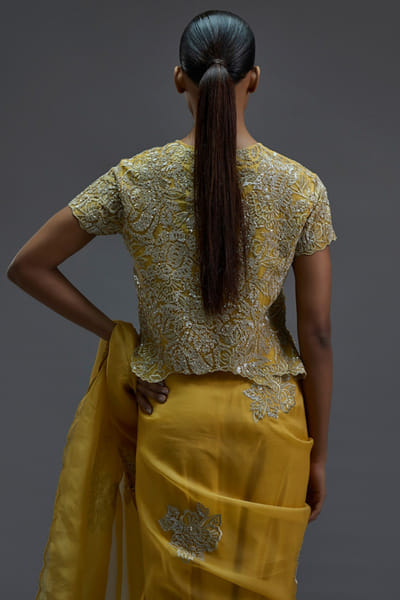 Peachoo Saffron yellow sequin hand embroidered blouse PEACJUL26D149879