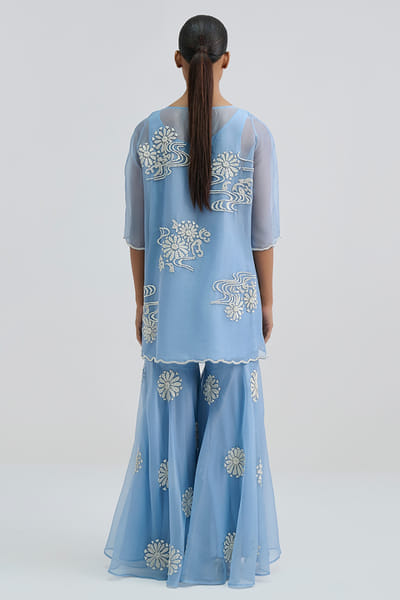 Peachoo Blue bead hand embroidered asymmetric top PEACAUG26D553178