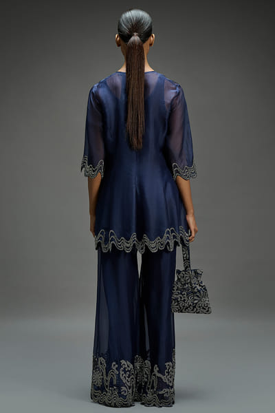 Peachoo Indigo bead hand embroidered top PEACAUG26D553189