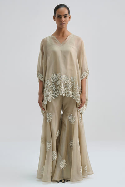 Peachoo Light beige bead hand embroidered top PEACMAY26D143844