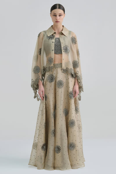 Peachoo Light beige bead hand embroidered cape PEACMAY26D143842