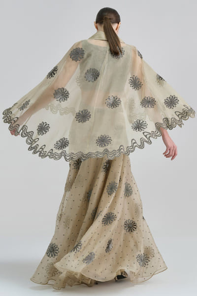 Peachoo Light beige bead hand embroidered cape PEACMAY26D143842