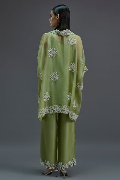 Peachoo Grass green-ecru bead hand embroidered pants PEACAUG26D452887