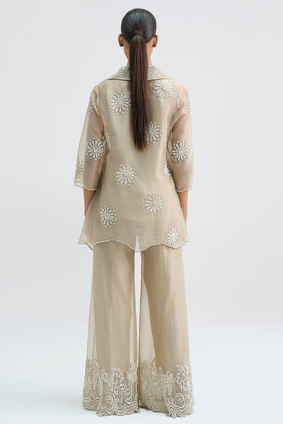Peachoo Light beige bead hand embroidered palazzos PEACJUL26D250972