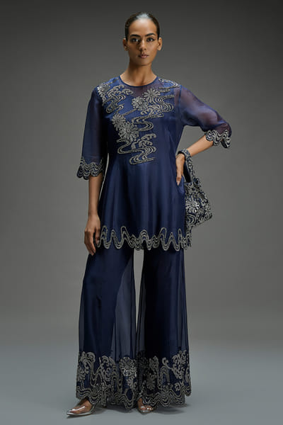 Peachoo Indigo bead hand embroidered palazzos PEACAUG26D553190