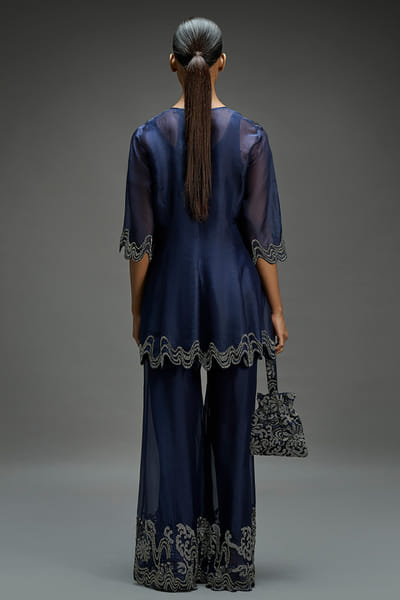 Peachoo Indigo bead hand embroidered palazzos PEACAUG26D553190
